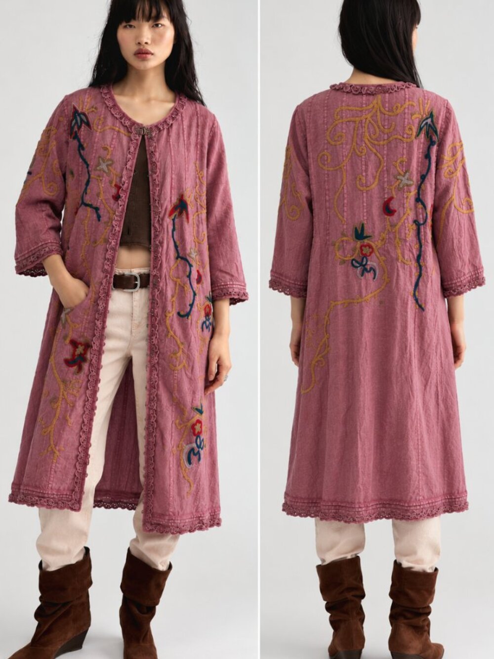 PAPER LACE EMBROIDERED MINERAL WASH DUSTER JACKET